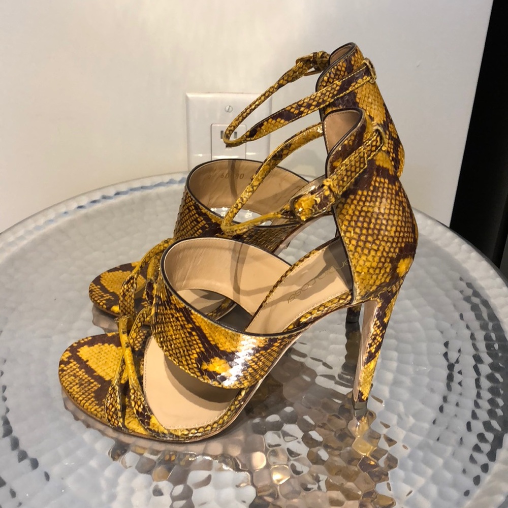 Sergio Rossi mustard yellow snakeskin sandals